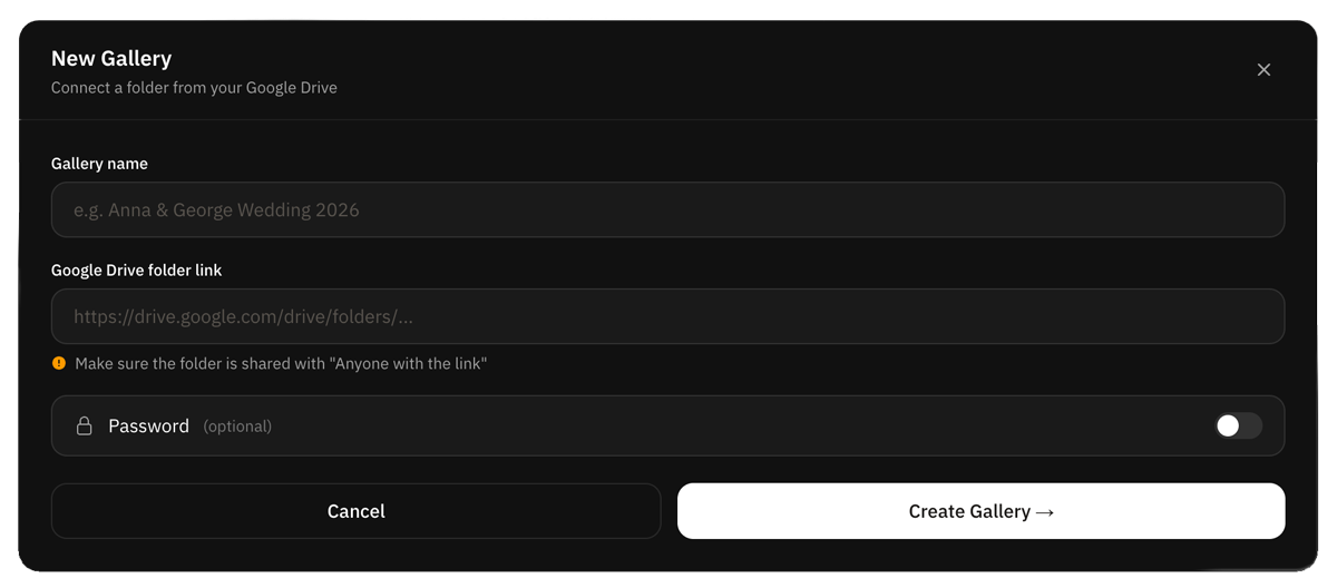 Create the gallery in Galleroo